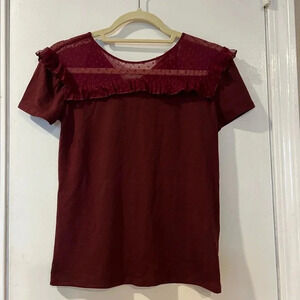 Maison‎ Jules Women’s Top Swiss Dot Short- Sleeve Burgundy XS